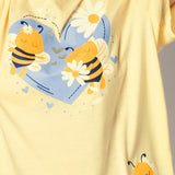Maxi Maglia in Cotone con Stampa Piazzata di Api e Maxi Margherite - INDACO/GIALLO - DA42