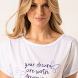 Maxi Maglia in Cotone con Maniche Kimono e Stampa Farfalle - MILK - DR41