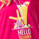 Maxi Maglia in Cotone 100% con Stampa Hello Summer - FUXIA - HE41