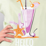 Maxi Maglia in Cotone 100% con Stampa Hello Summer - SALVIA - HE41