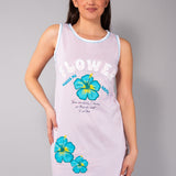 Maxi Maglia in Cotone 100% Spalla Larga con Stampa Flower - LILLA - OR42