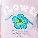 Maxi Maglia in Cotone 100% Spalla Larga con Stampa Flower - LILLA - OR42