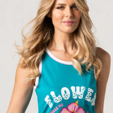 Maxi Maglia in Cotone 100% Spalla Larga con Stampa Flower - TURCHESE - OR42