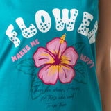 Maxi Maglia in Cotone 100% Spalla Larga con Stampa Flower - TURCHESE - OR42