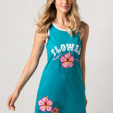 Maxi Maglia in Cotone 100% Spalla Larga con Stampa Flower - TURCHESE - OR42