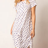 Camicia da Notte Manica Corta 100 cm con Collo Serafino e Stampa Floreale - INDACO - PN26