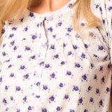 Camicia da Notte Manica Corta 100 cm con Collo Serafino e Stampa Floreale - INDACO - PN26