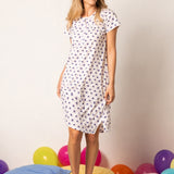 Camicia da Notte Manica Corta 100 cm con Collo Serafino e Stampa Floreale - INDACO - PN26