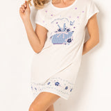 Maxi Maglia 85 cm in Cotone 100% Base Milk con Stampa Floreale - INDACO - PN41