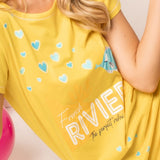 Maxi Maglia in Cotone  Maniche Kimono con Stampa Riviera - GIALLO - RV41