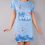 Maxi Maglia in Cotone  Maniche Kimono con Stampa Riviera - INDACO - RV41