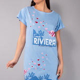 Maxi Maglia in Cotone  Maniche Kimono con Stampa Riviera - INDACO - RV41