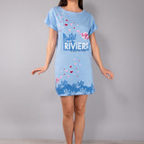Maxi Maglia in Cotone  Maniche Kimono con Stampa Riviera - INDACO - RV41