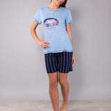 Pigiama Serafino Donna Cotone 100% Weekend Vibes | Rosa e Ciliegia - BLU - ST11