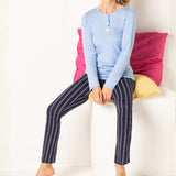 Pigiama Manica Lunga e Pantalone Lungo in Cotone 100% - BLU - ST15