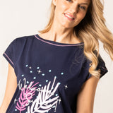 Maxi Maglia in Cotone con Maniche Kimono e Stampa Grafica - BLU - SU41
