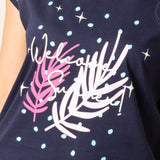 Maxi Maglia in Cotone con Maniche Kimono e Stampa Grafica - BLU - SU41