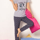 Pigiama girocollo manica corta pantalone lungo - BLU - WE16