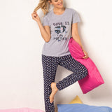 Pigiama girocollo manica corta pantalone lungo - BLU - WE16