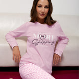 Pigiama donna in caldo cotone con stampa fashion e pantaloni fantasia cuori - MALVA - DO12