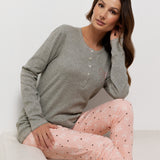 Pigiama donna in caldo cotone con fantasia floreale - ROSA - PA15