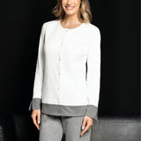 Pigiama donna aperto in caldo cotone Verde Veronica - MILK/GRIGIO MELANGE - OT14