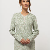 Camicia da notte donna in caldo cotone verde salvia con fantasia floreale - SALVIA - RA25