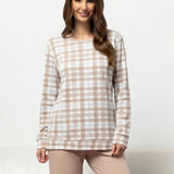 Pigiama donna in caldo cotone a quadri beige - NOCCIOLA - TA12