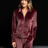 Tuta homewear donna in ciniglia con zip Verde Veronica - BORDEAUX - CE14