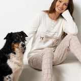 Pigiama donna in caldo cotone con stampa Dreams e pantaloni a quadri - MILK - TE16
