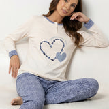 Pigiama donna in caldo cotone con stampa Dreams e pantaloni fantasia - AZZURRO - TR16