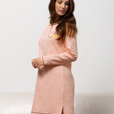Camicia da notte donna in caldo cotone con stampa cuore - ROSA - TR26
