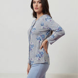 Pigiama donna in caldo cotone aperto davanti con fantasia floreale - AZZURRO - VI14
