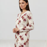 Camicia da notte lunga in caldo cotone con fantasia floreale - MALVA/MILK - VI25