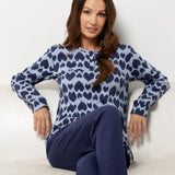 Pigiama donna in Punto Milano con fantasia cuori - BLU - NE15