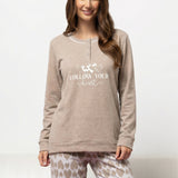 Pigiama donna in Punto Milano beige melange con cuori - CORDA - NE16