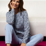 Pigiama donna in Punto Milano con fantasia geometrica - AZZURRO - MA15
