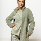 Giacca donna in tessuto Orsetto con zip - SALVIA - TS84