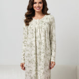 Camicia da notte lunga donna in caldo cotone floreale - SALVIA/MILK - CA25
