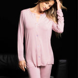 Pigiama donna aperto in viscosa con pizzo Verde Veronica - ROSA - QL14